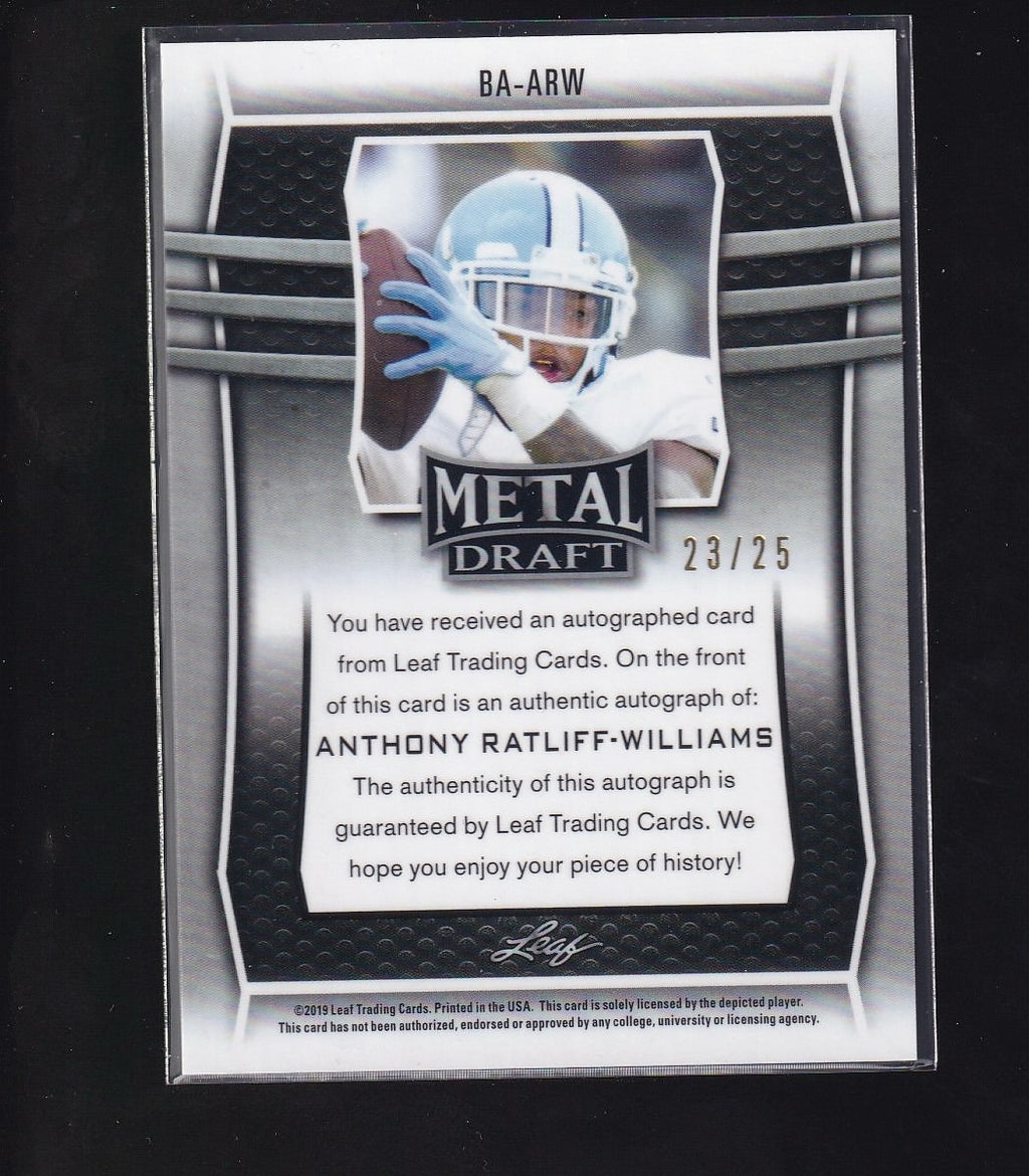 2019 Leaf Metal Draft #BA-ARW Anthony Ratliff-Williams Purple #/25
