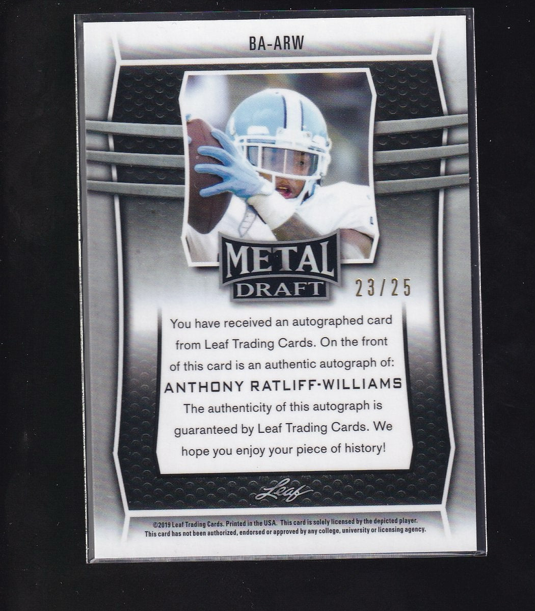 2019 Leaf Metal Draft #BA-ARW Anthony Ratliff-Williams Purple #/25