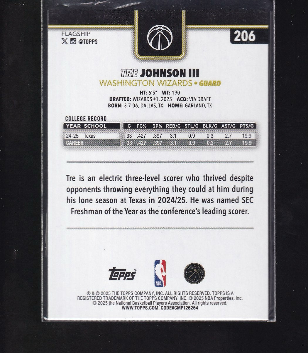 2025-26 Topps #206 Tre Johnson III Blackout