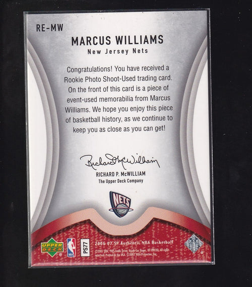 2006-07 SP Authentic #RE-MW Marcus Williams Rookie Exclusives Jerseys