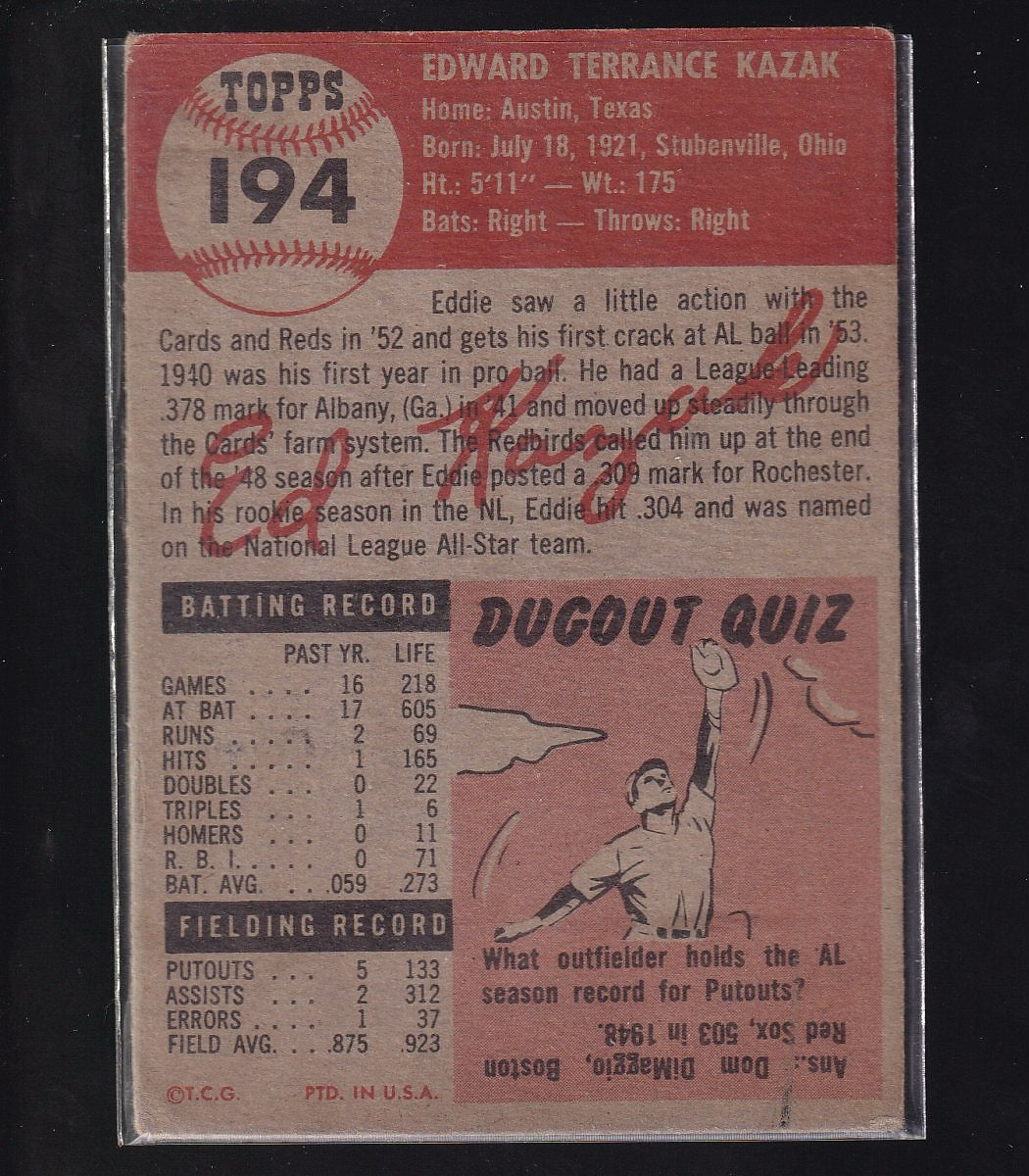 1953 Topps #194 Eddie Kazak
