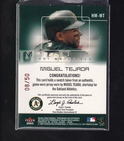 2003 Fleer #HM-MT Miguel Tejada Hot Materials #/50