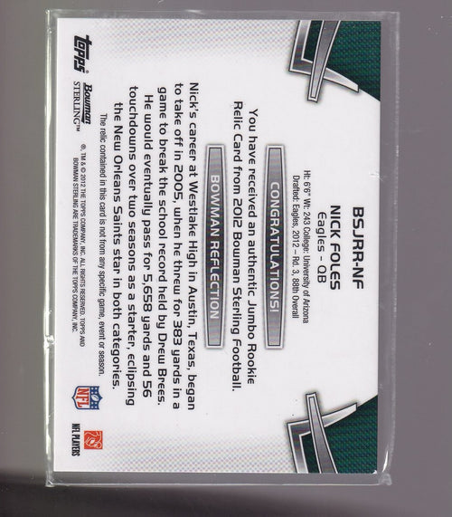 2012 Bowman Sterling #BSJRR-NF Nick Foles -Relic