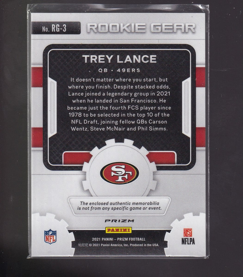 2021 Panini Prizm #RG-3 Trey Lance Rookie Gear Purple Pulsar
