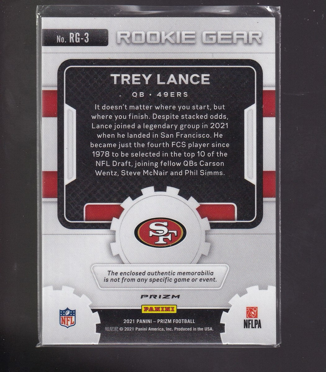 2021 Panini Prizm #RG-3 Trey Lance Rookie Gear Purple Pulsar