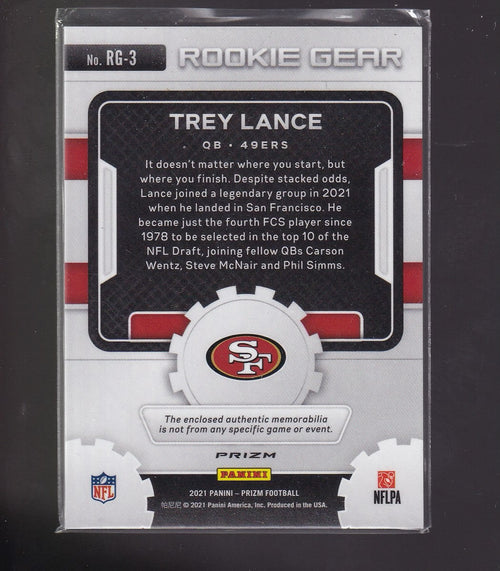 2021 Panini Prizm #RG-3 Trey Lance Rookie Gear Purple Pulsar