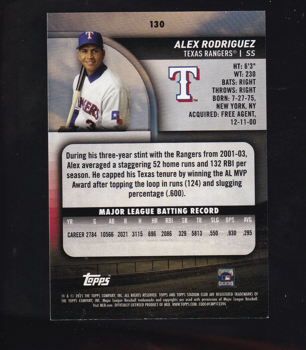 2025 Stadium Club #130 Alex Rodriguez Bronze Foil