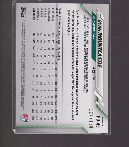 2020 Topps Pro Debut #PD-49 Ryan Mountcastle Blue #/150