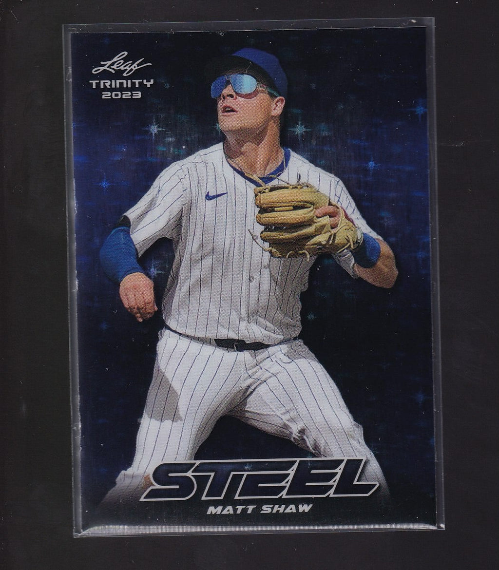 2023 Leaf Trinity #S-46 Matt Shaw Steel Stars and Dots Blue #/99