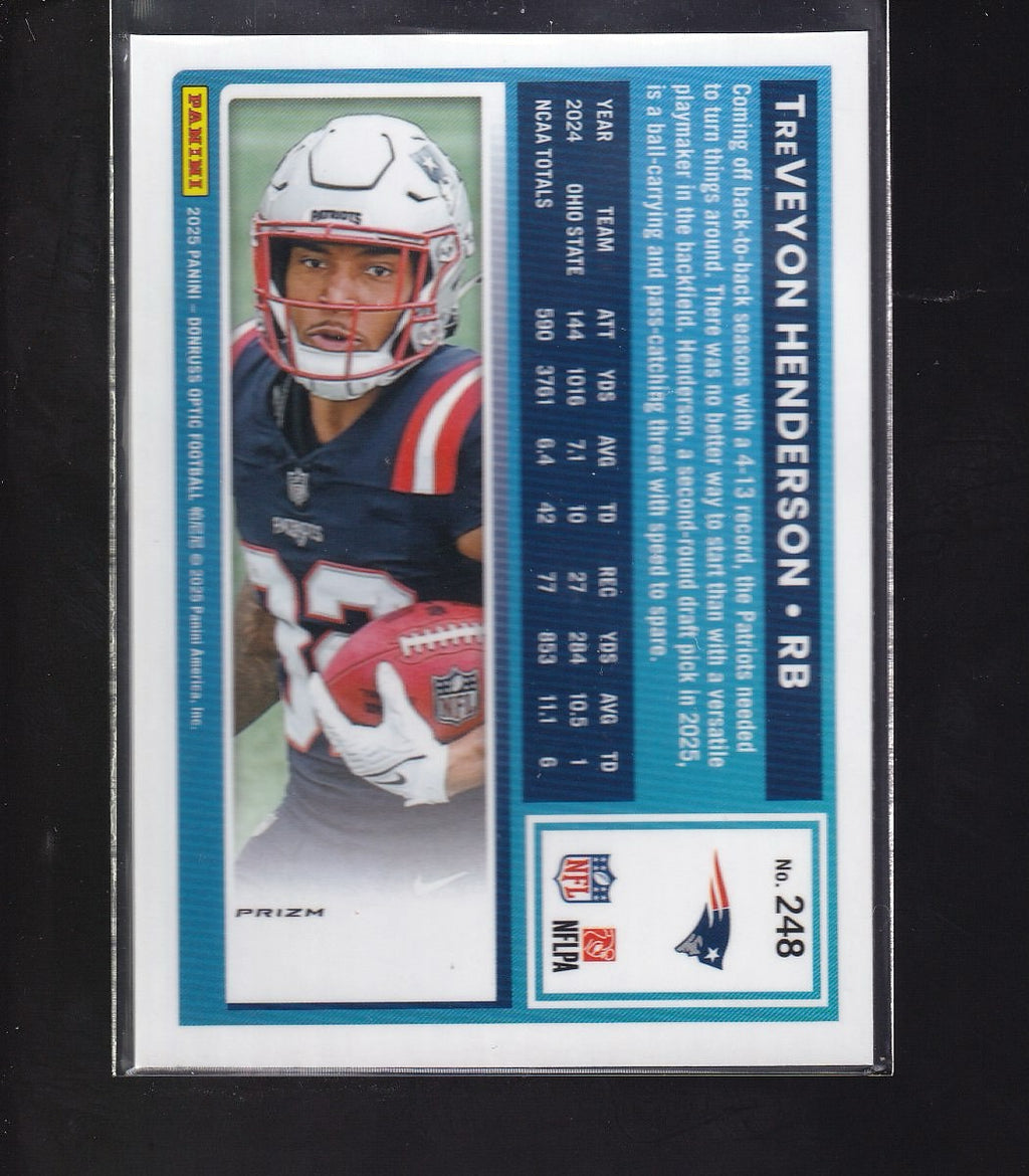 2025 Donruss #332 TreVeyon Henderson Optic Rated Rookies Preview Holo