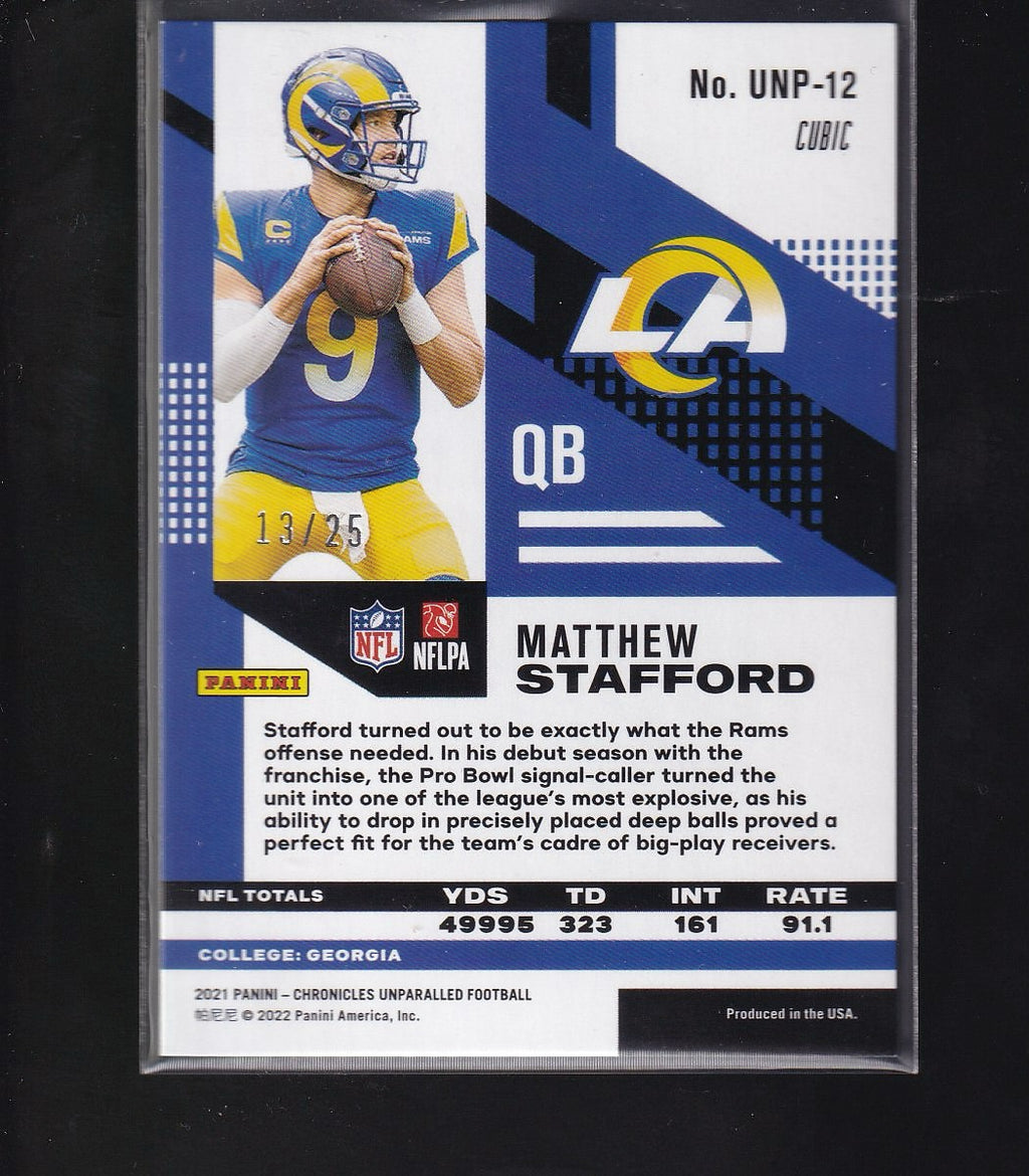 2021 Panini Chronicles #UNP-12 Matthew Stafford Unparalleled Cubic #/25