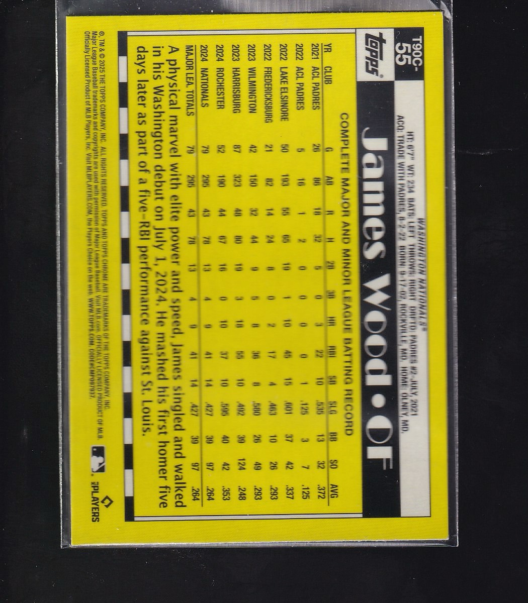 2025 Topps #T90C-55 James Wood 1990 Topps Baseball 35th Anniversary Chrome