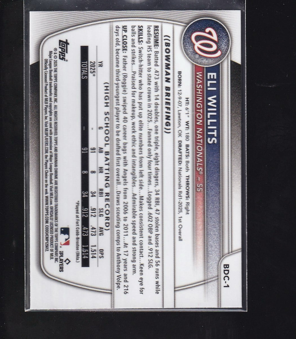 2025 Bowman Draft #BDC-1 Eli Willits Chrome