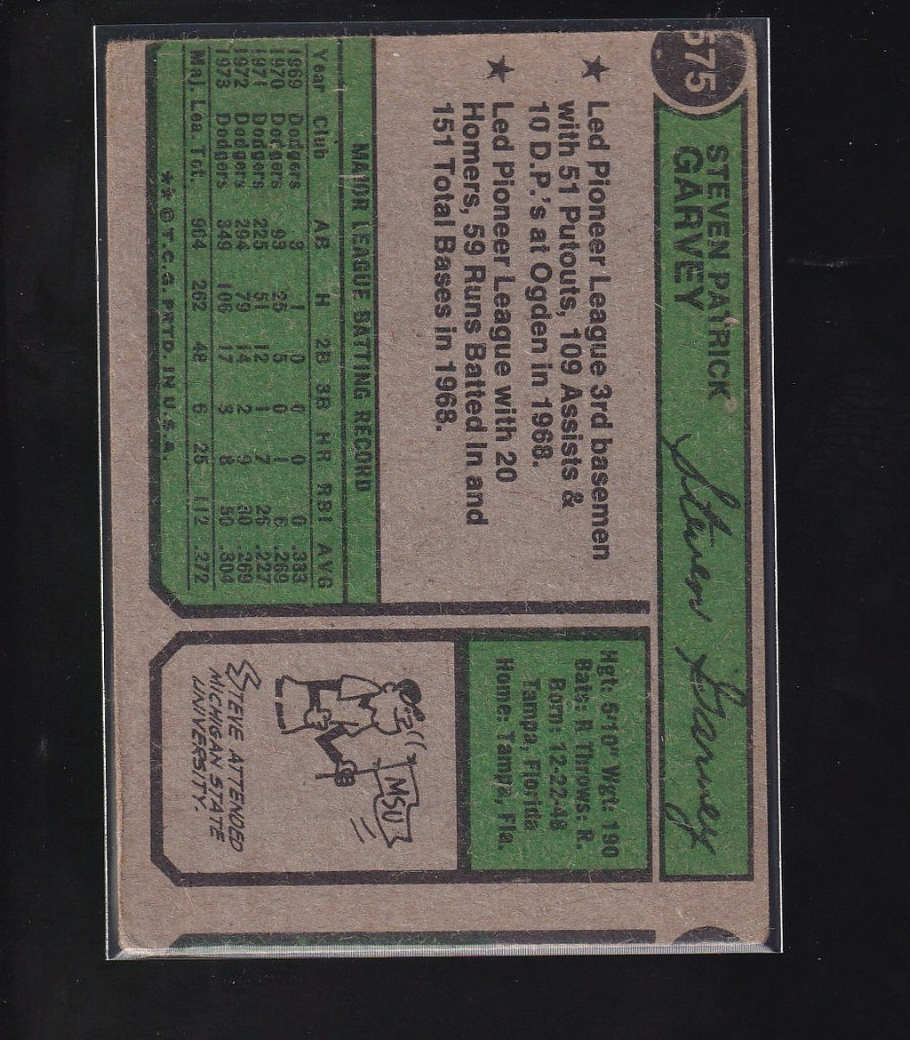 1974 Topps #575 Steve Garvey-Error/Miscut