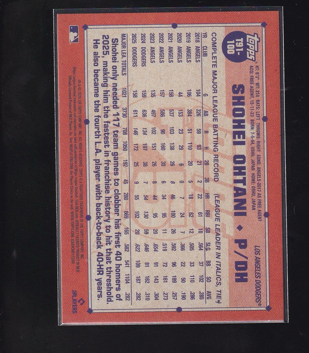 2026 Topps #T91-100 Shohei Ohtani 1991 Topps Baseball 35th Anniversary