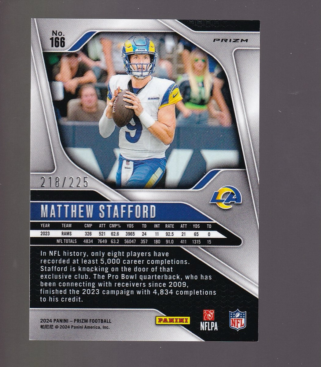 2024 Panini Prizm #166 Matthew Stafford Purple Ice #/225