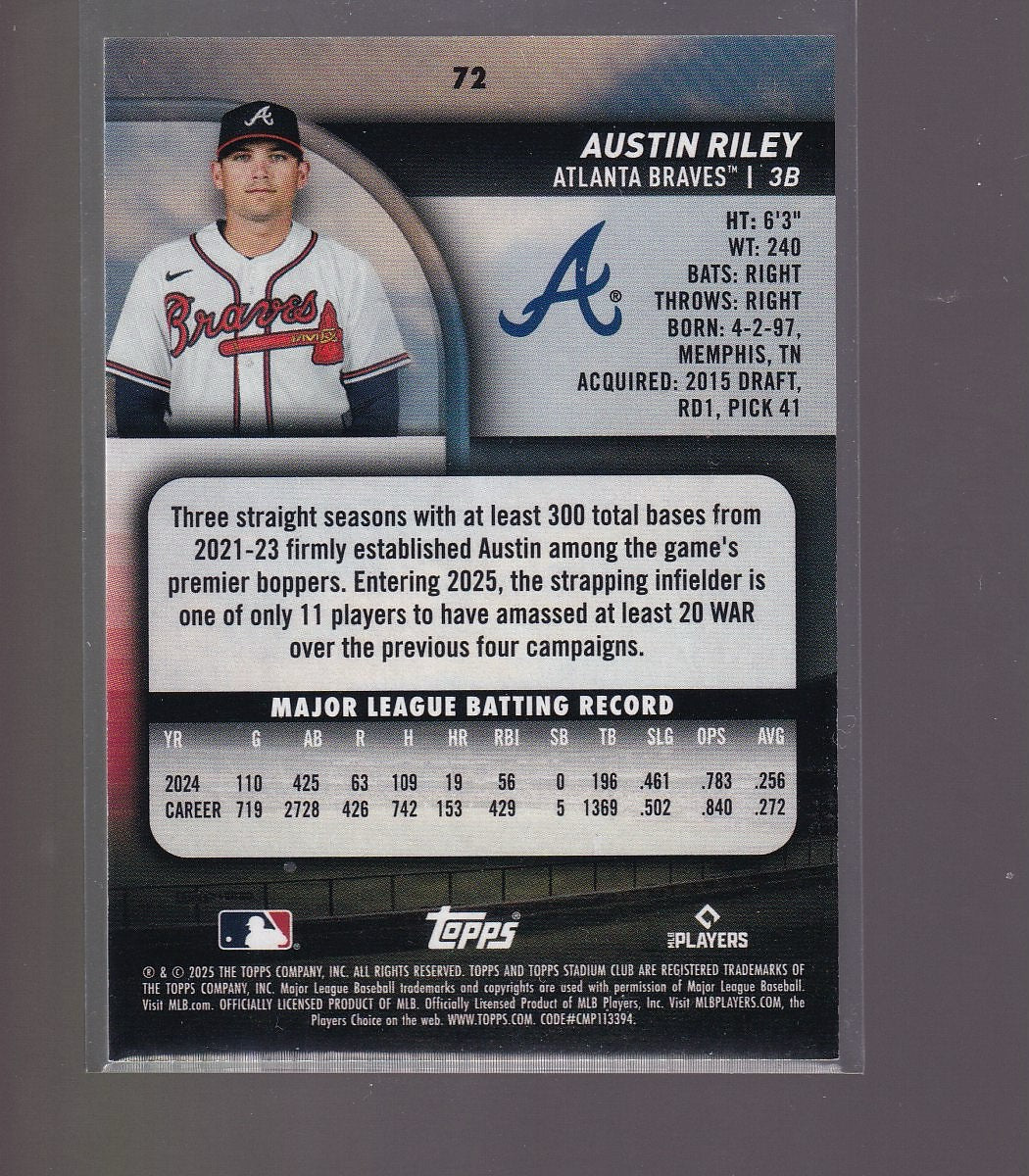 2025 Stadium Club #72 Austin Riley Blue Foil