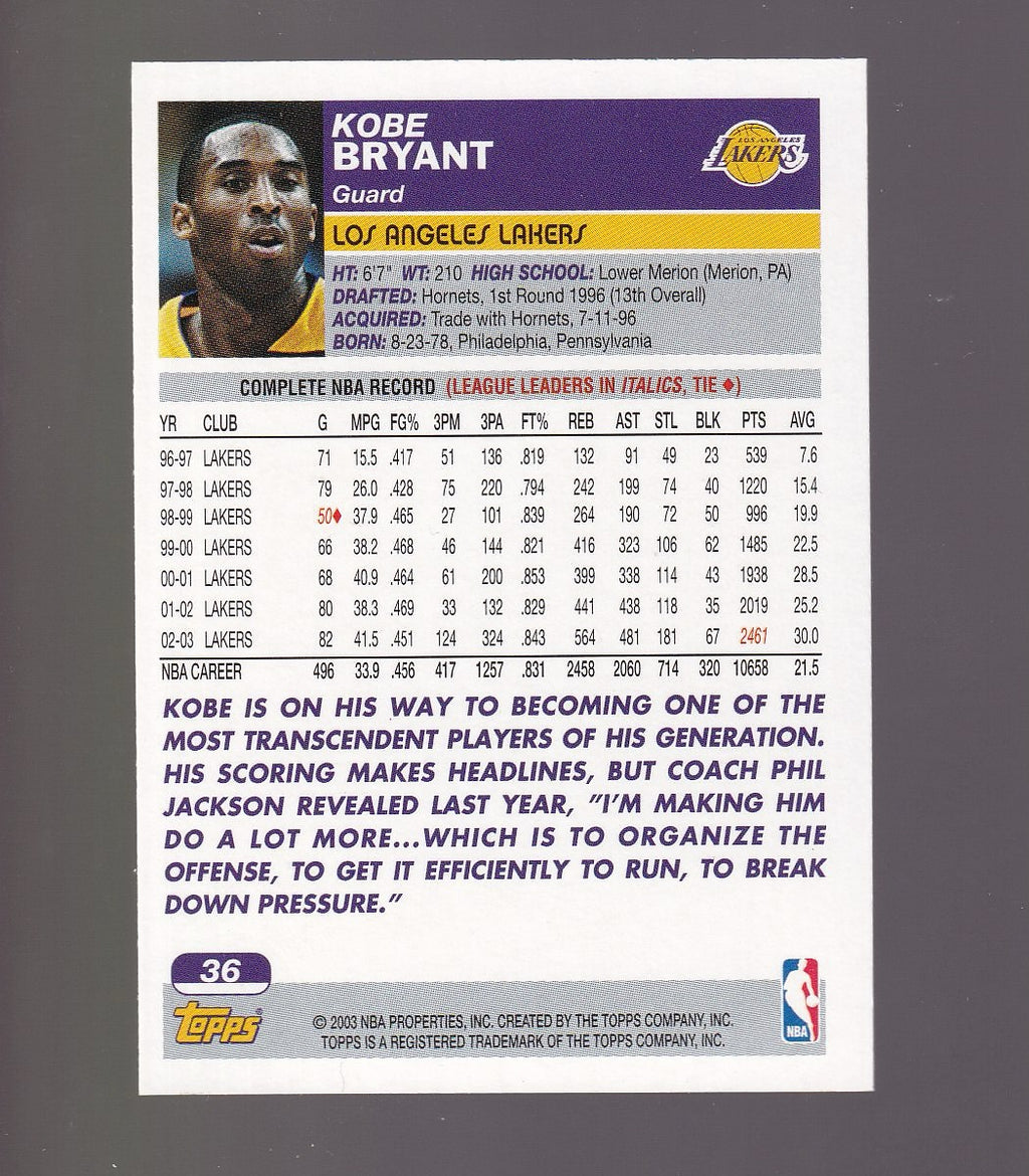 2003-04 Topps #36 Kobe Bryant