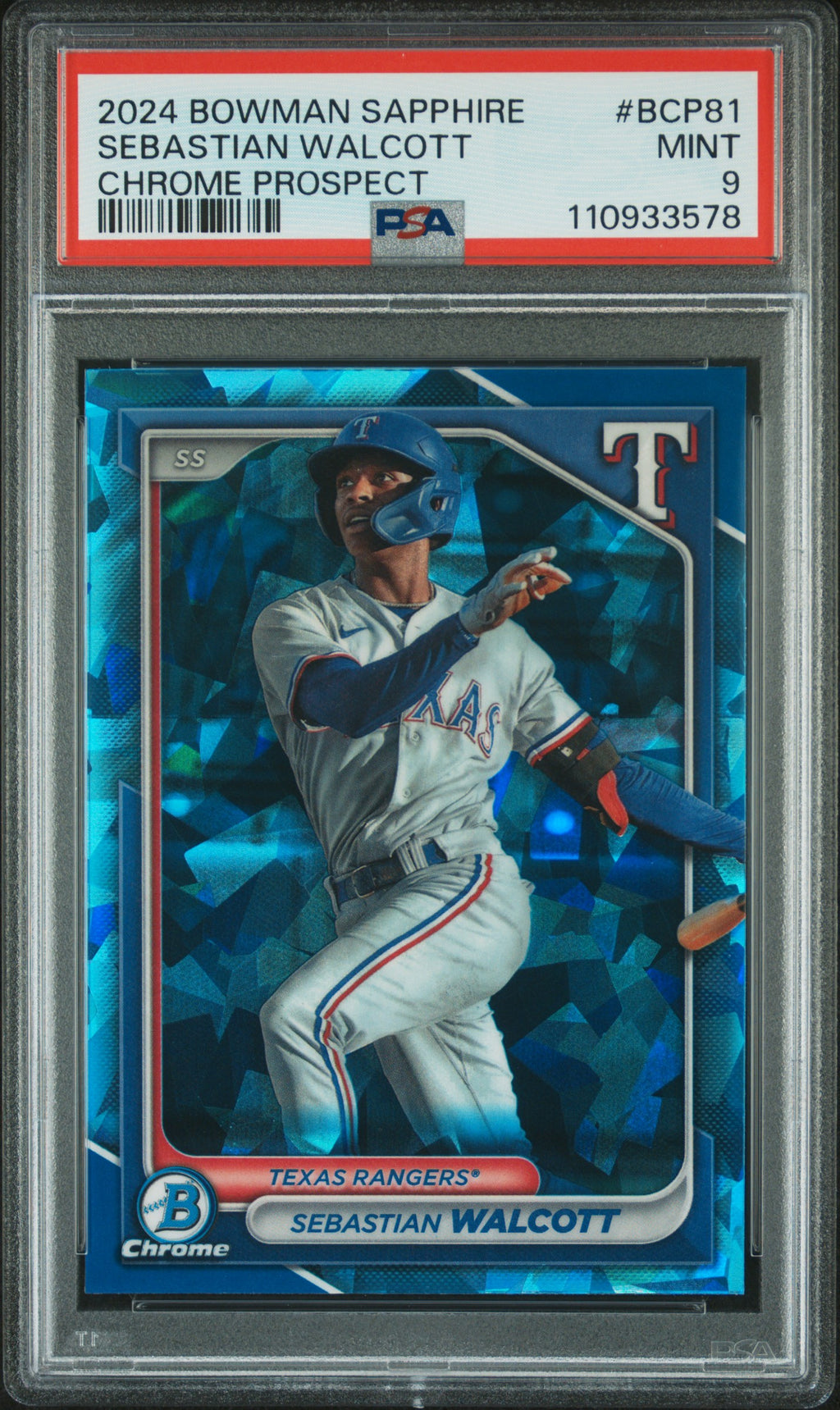 2024 Bowman Sapphire Chrome Prospects #BCP81 Sebastian Walcott PSA 9