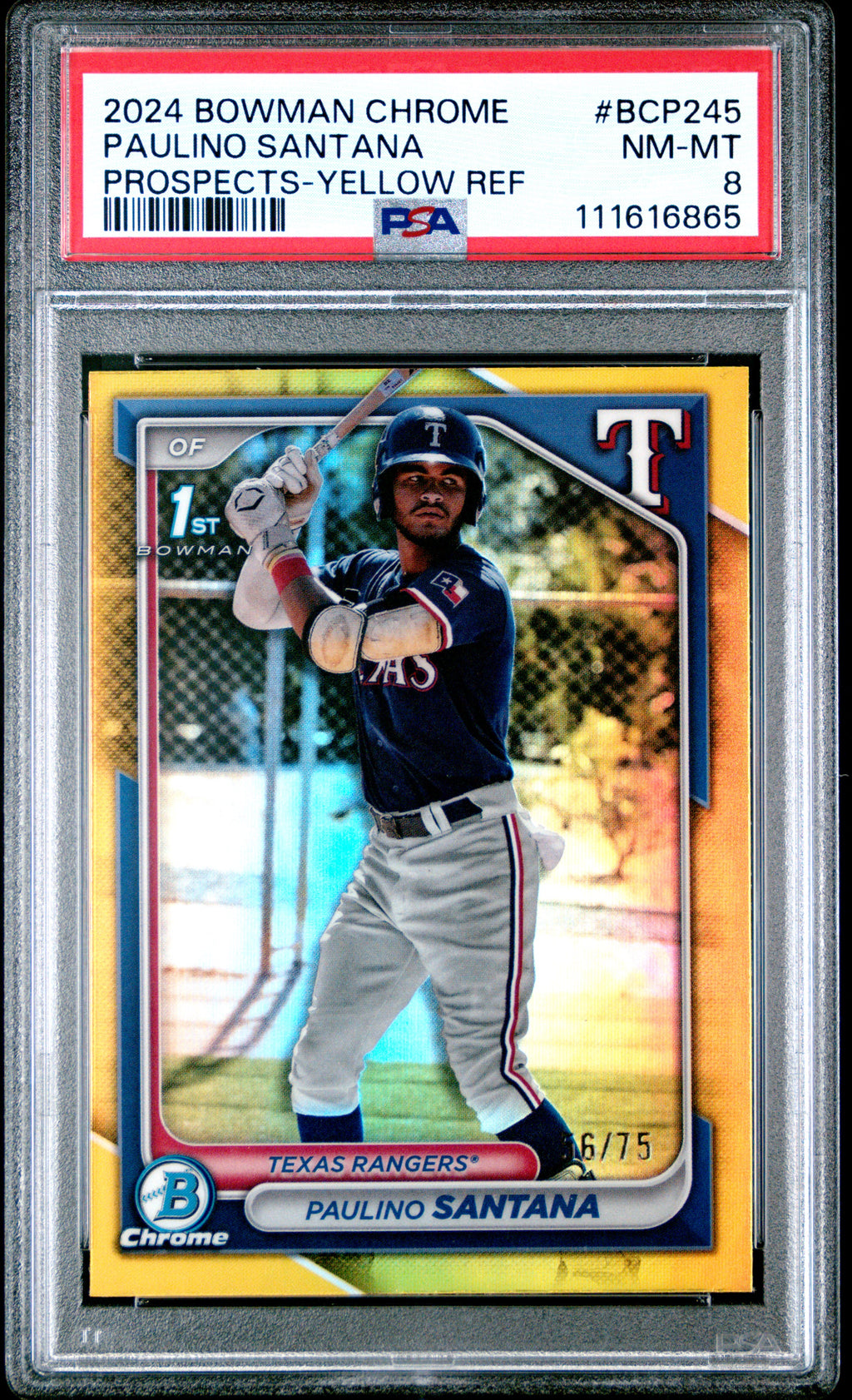 2024 Bowman Chrome Prospects #BCP245 Paulino Santana Yellow Refractor PSA 8 #/75