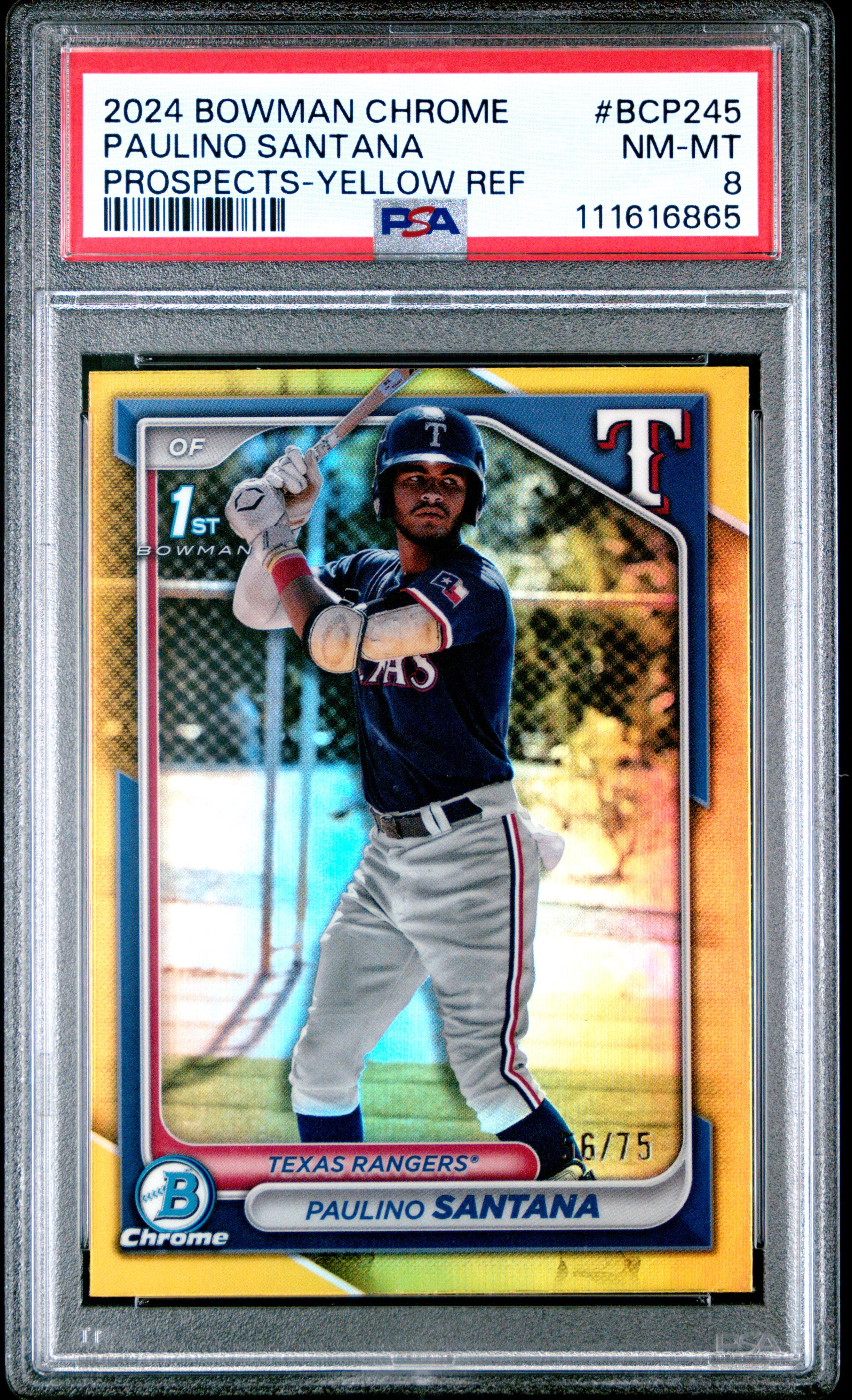 2024 Bowman Chrome Prospects #BCP245 Paulino Santana Yellow Refractor PSA 8 #/75