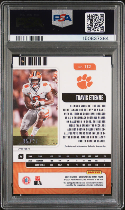 2021 Contenders Draft Picks #112 Travis Etienne Au-Var.A-Blue Shmr. PSA 9 #/27