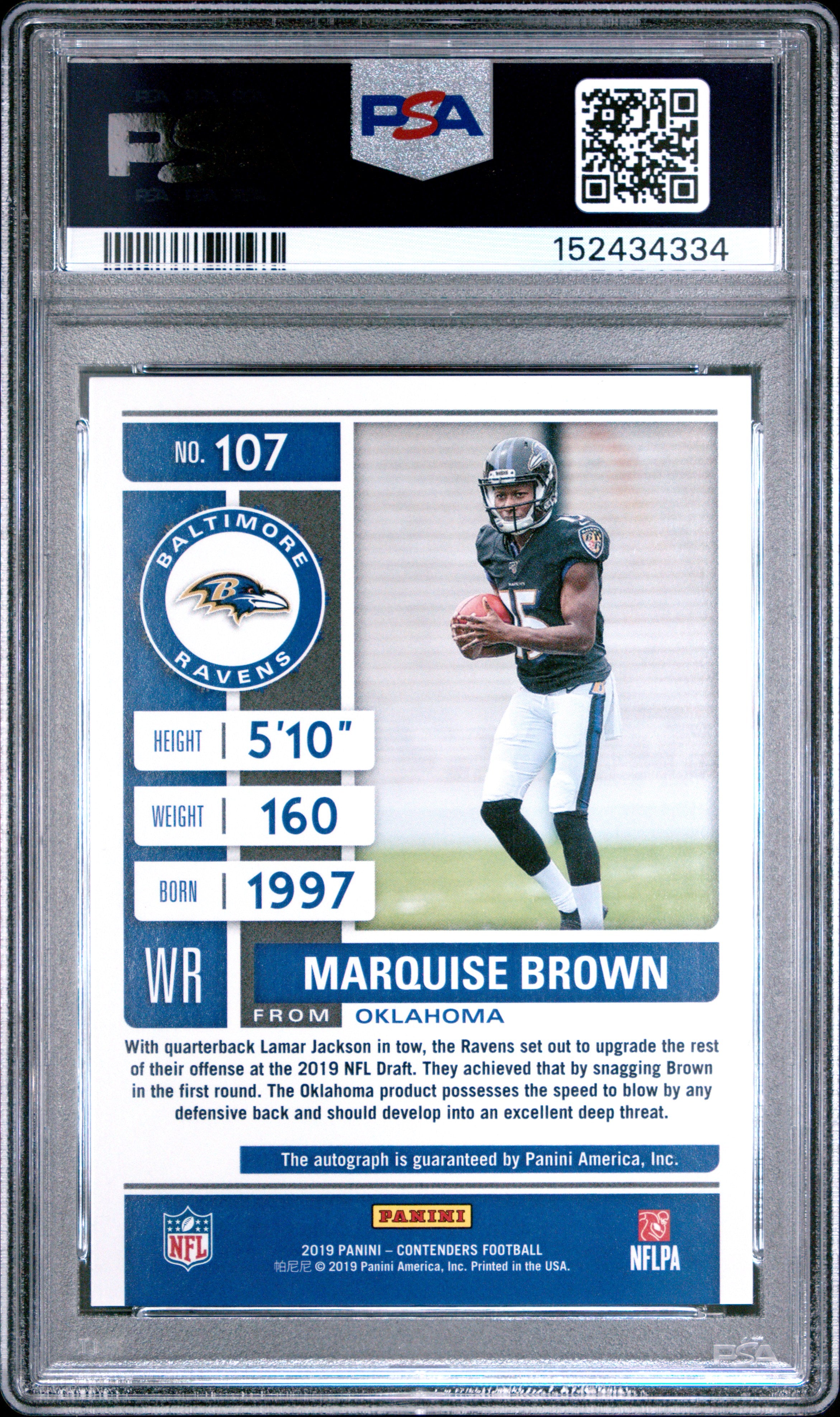 2019 Panini Contenders #107 Marquise Brown Autograph PSA 10