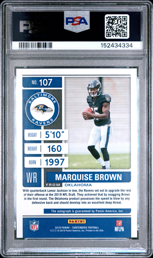 2019 Panini Contenders #107 Marquise Brown Autograph PSA 10