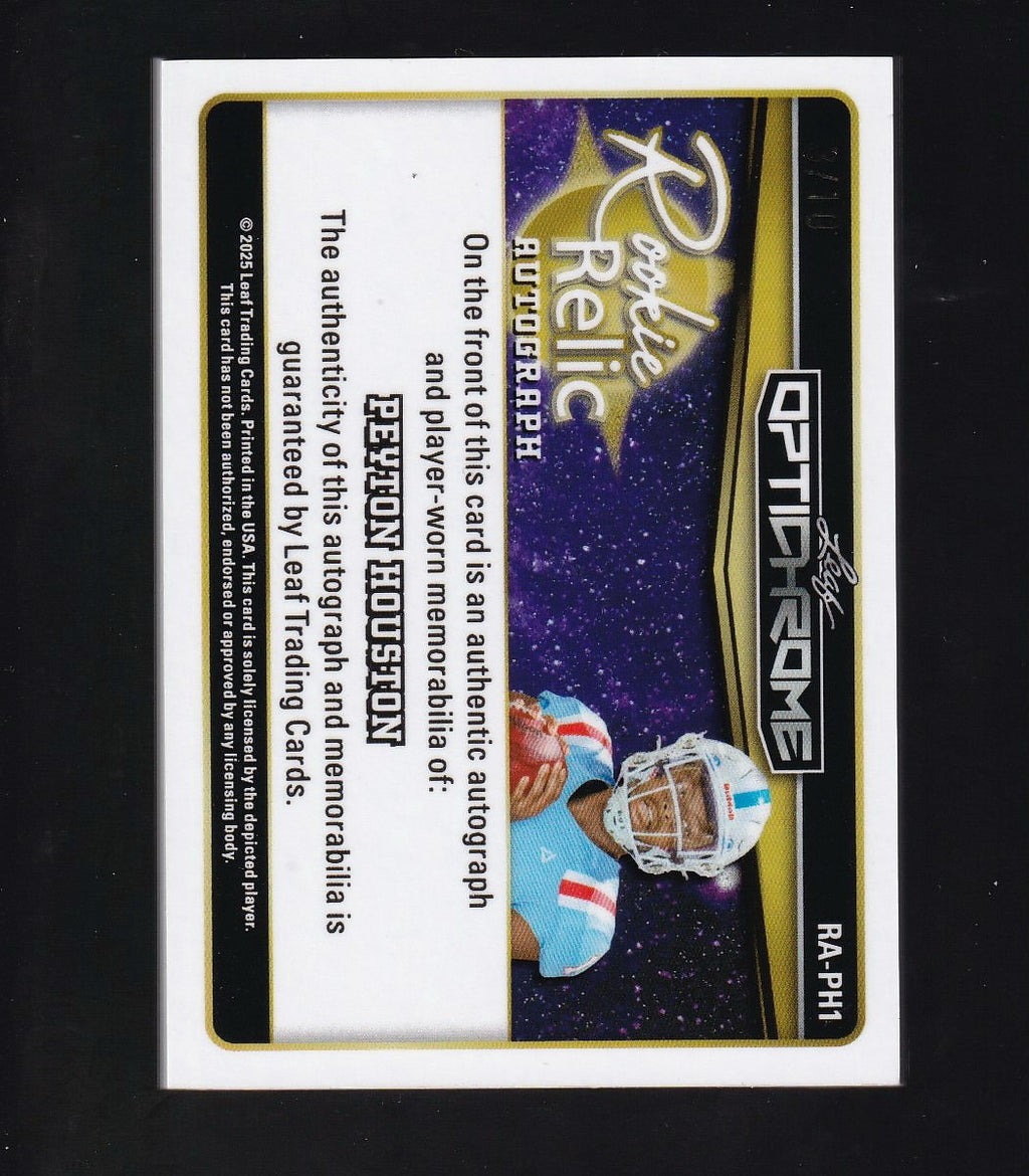 2025 Leaf Optichrome #RA-PH1 Peyton Houston RC Relic Auto Crystal Silver #/10