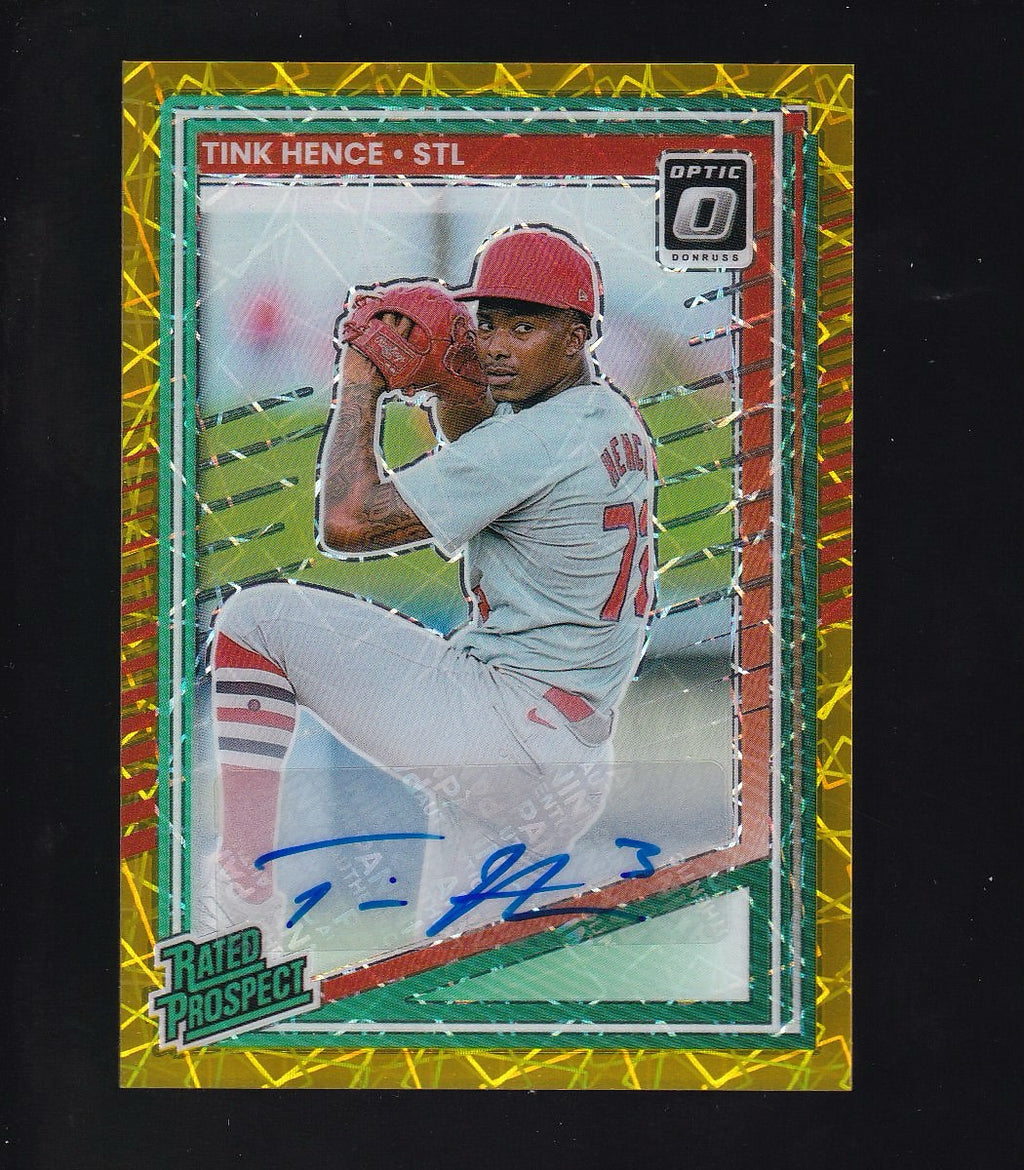 2025 Donruss #166 Tink Hence Rated Prospects Optic Signatures Gold Velocity #/10