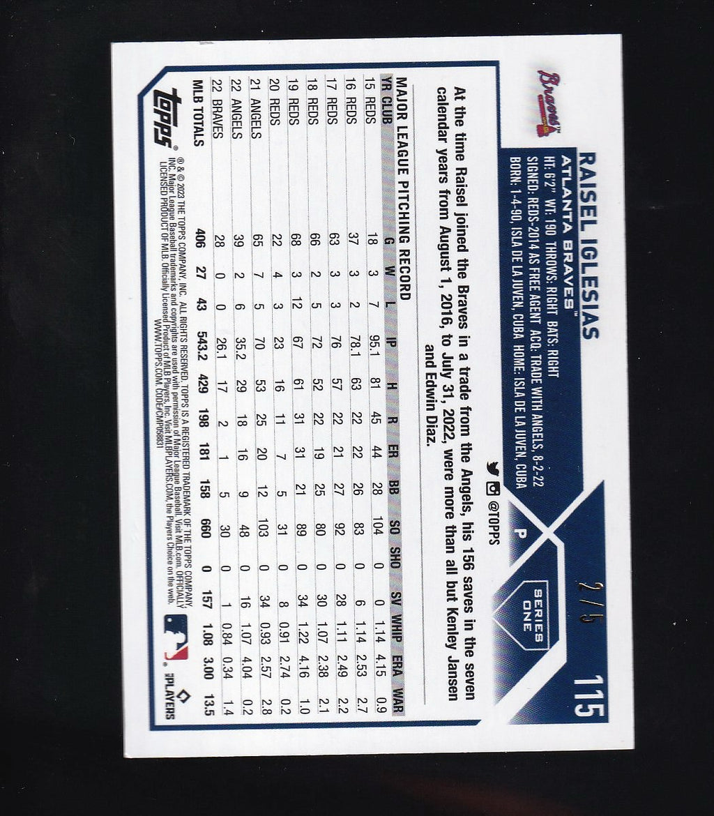2023 Topps 1st Edition #115 Raisel Iglesias Light Blue Foil #/5