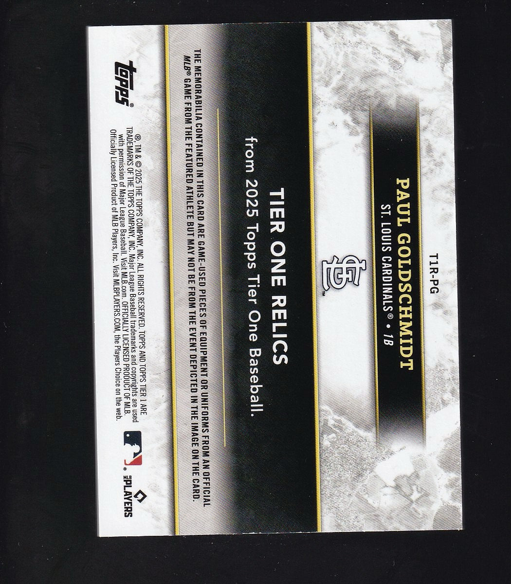 2025 Topps Tier One #T1R-PG Paul Goldschmidt Tier One Red Dual Patch #/25