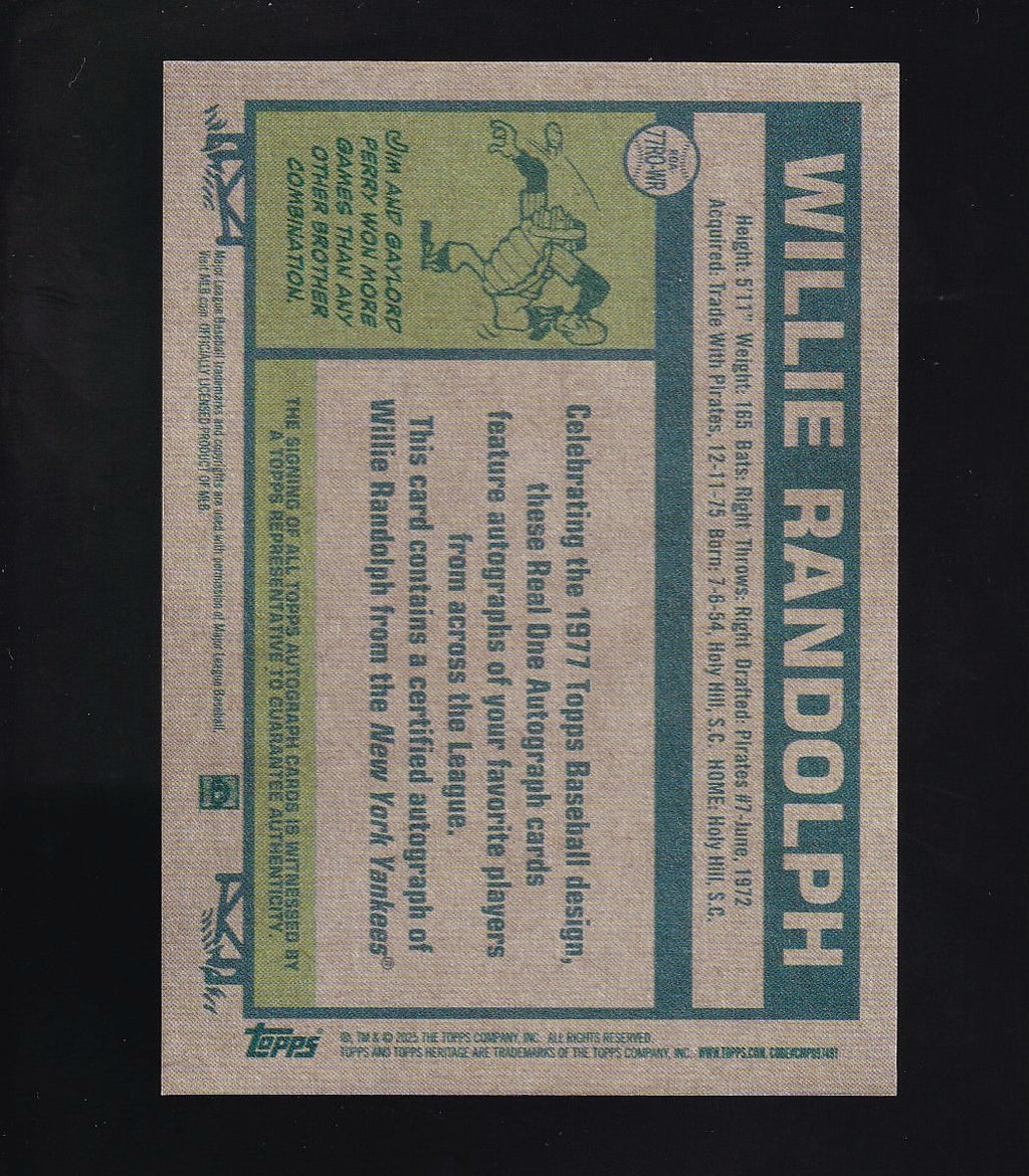 2026 Topps Heritage #77RO-WR Willie Randolph Real One Autographs