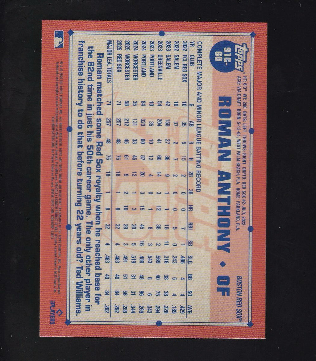 2026 Topps #91C-60 Roman Anthony 1991 Topps Baseball 35th Anniv Chrome