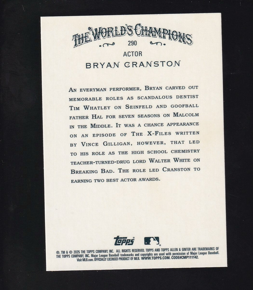 2025 Topps Allen & Ginter #290 Bryan Cranston Chrome X-Fractor
