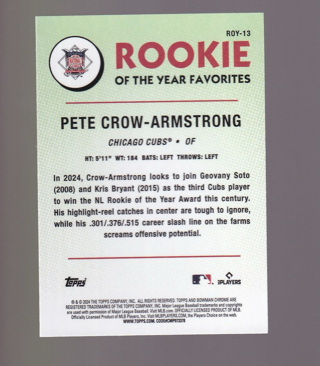 2024 Bowman #ROY-13 Pete Crow-Armstrong Rookie of the Year Mojo Refractors