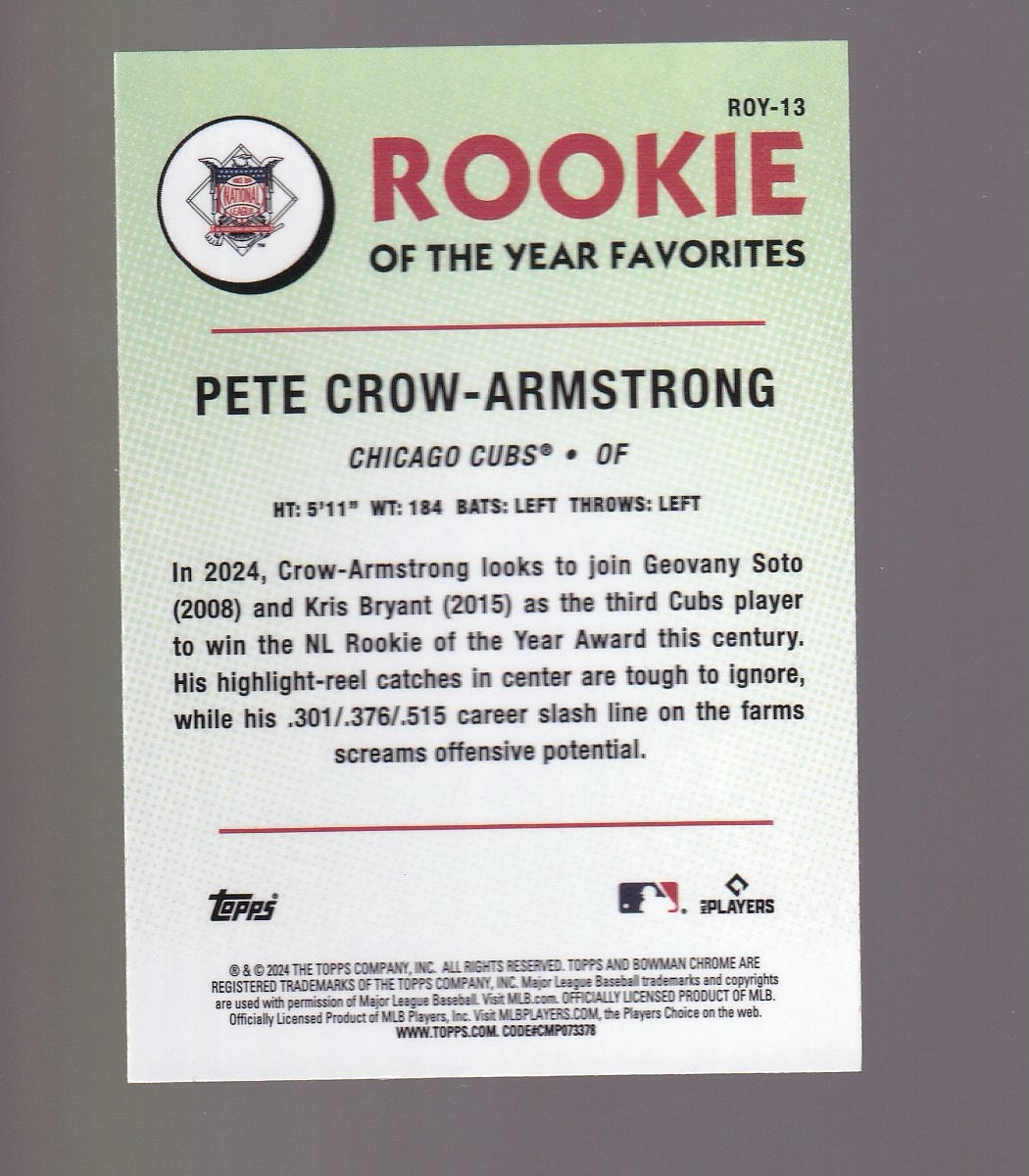 2024 Bowman #ROY-13 Pete Crow-Armstrong Rookie of the Year Mojo Refractors