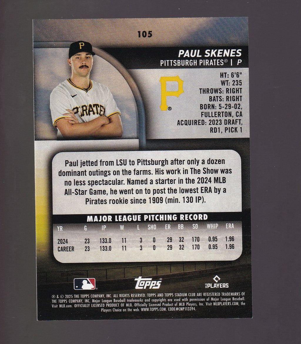 2025 Stadium Club #105 Paul Skenes Red Foil