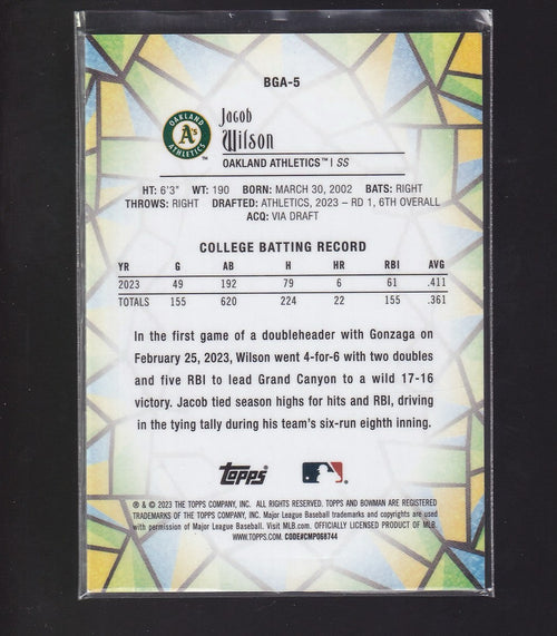 2023 Bowman Draft #BGA-5 Jacob Wilson Bowman Glass