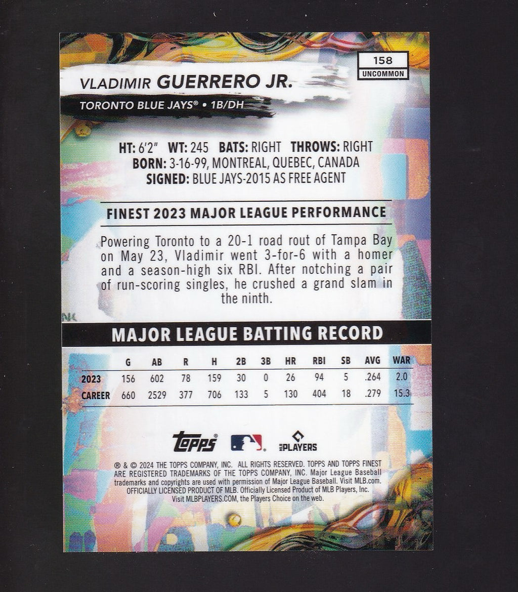 2024 Finest #158 Vladimir Guerrero Jr. Sky Blue Refractors #/250