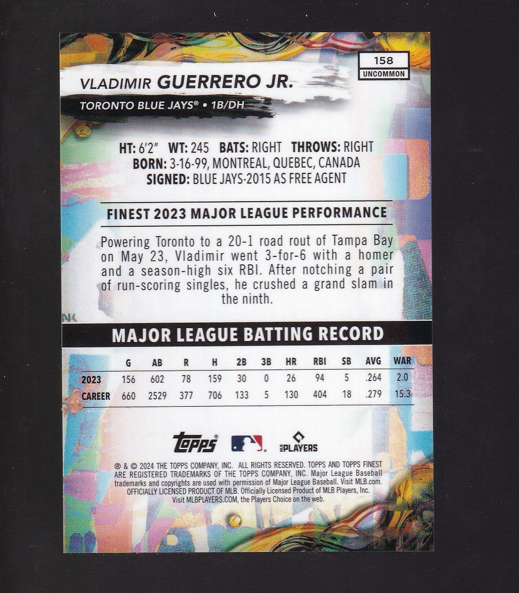 2024 Finest #158 Vladimir Guerrero Jr. Sky Blue Refractors #/250