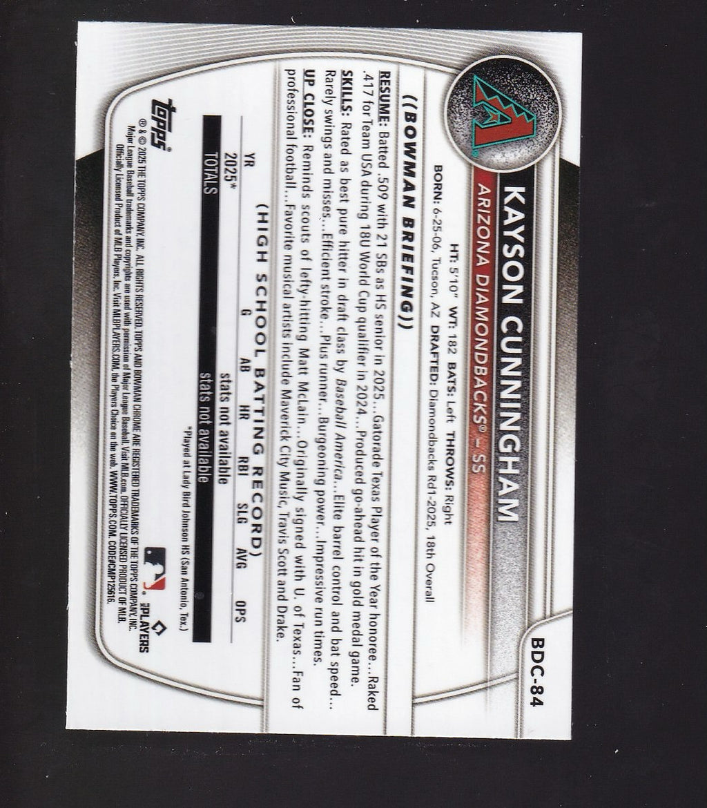 2025 Bowman Draft #BDC-84 Kayson Cunningham Chrome Blue Mojo Refractor #/150