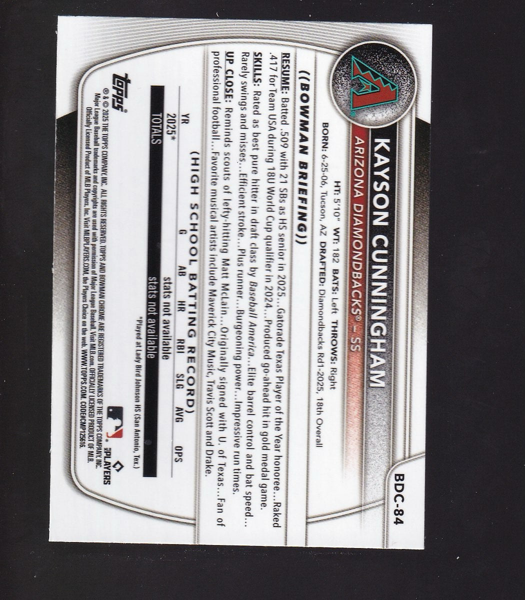 2025 Bowman Draft #BDC-84 Kayson Cunningham Chrome Blue Mojo Refractor #/150