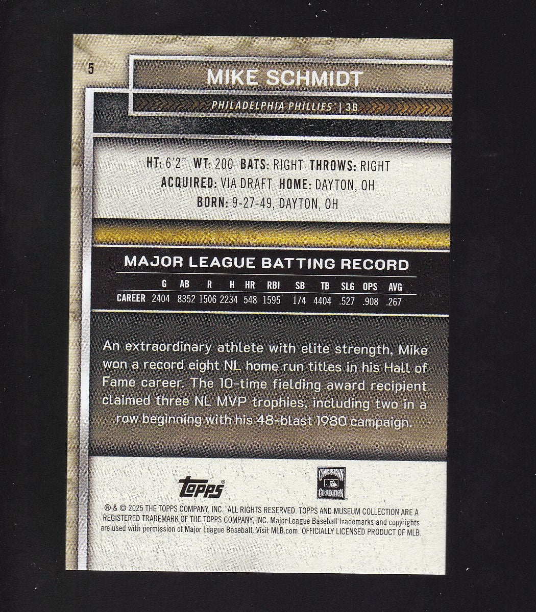 2025 Topps Museum Collection #5 Mike Schmidt Gold #/249
