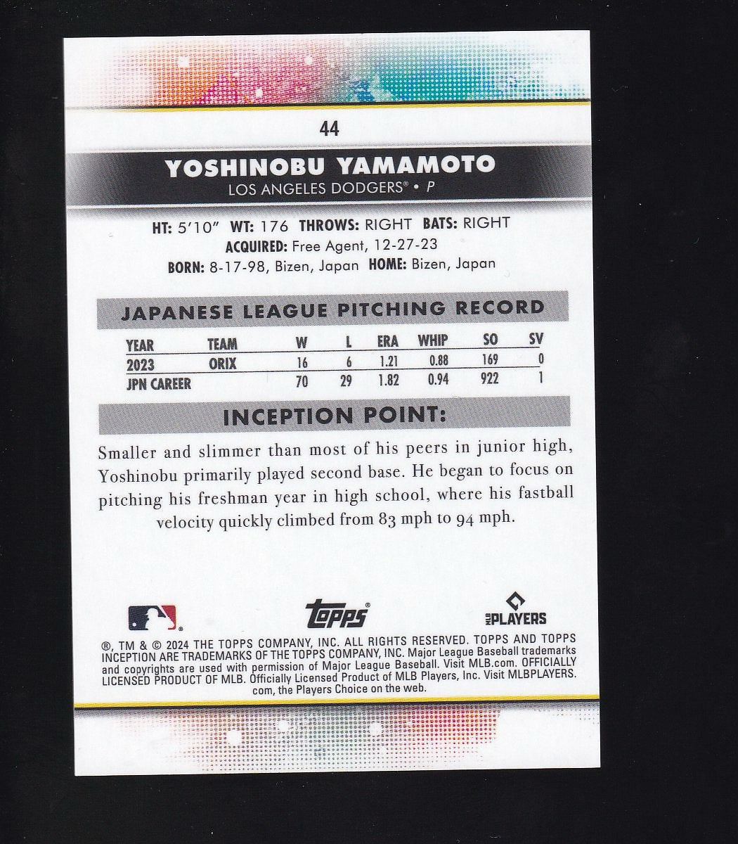 2024 Topps Inception #44 Yoshinobu Yamamoto