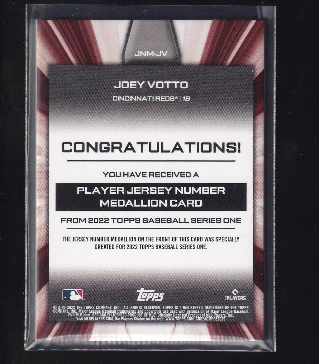 2022 Topps #JNM-JV Joey Votto Jersey Number Medallion Commemorative Relics