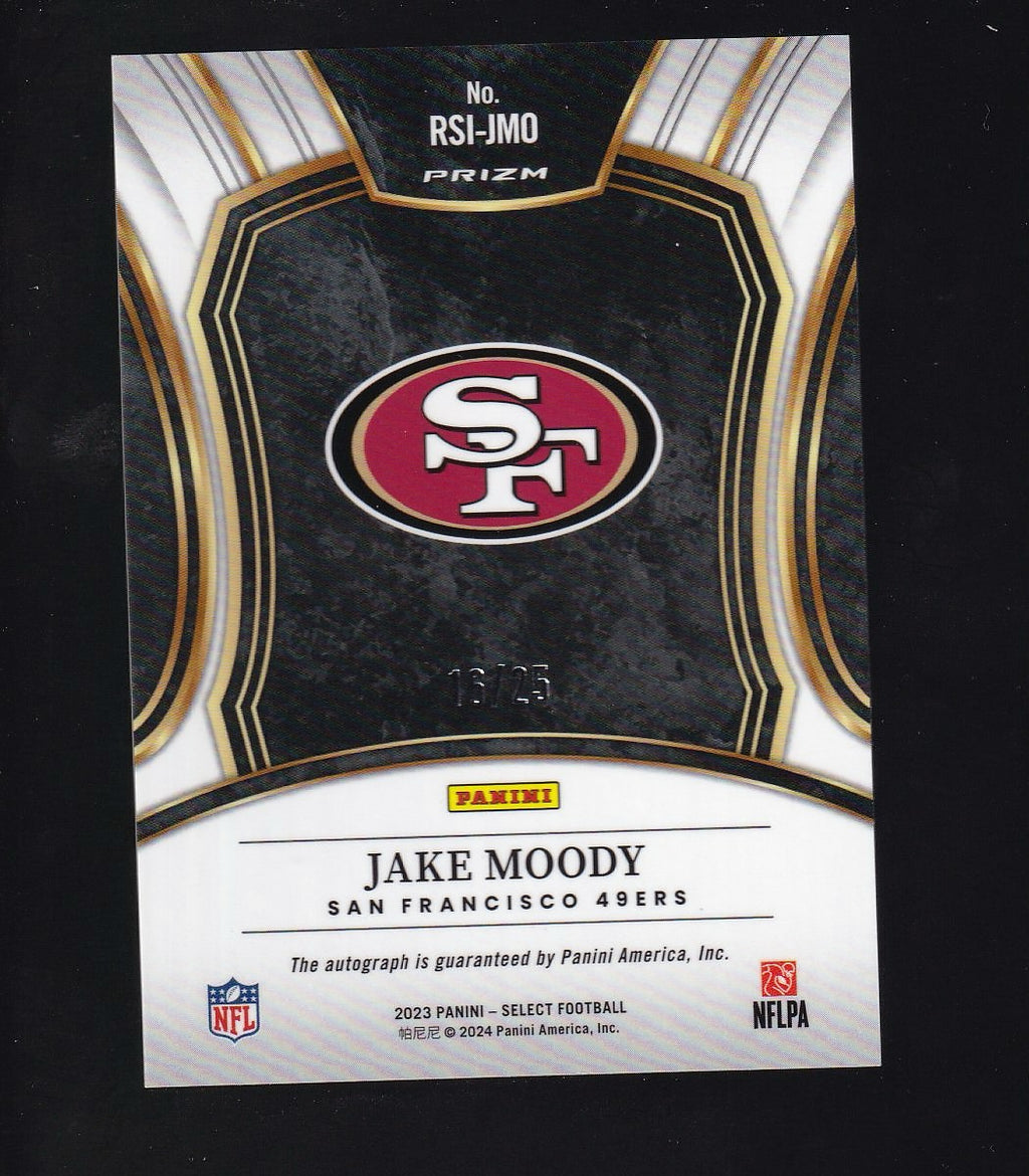 2023 Panini Select #RSI-JMO Jake Moody Rookie Signatures Tie-Dye Prizm #/25