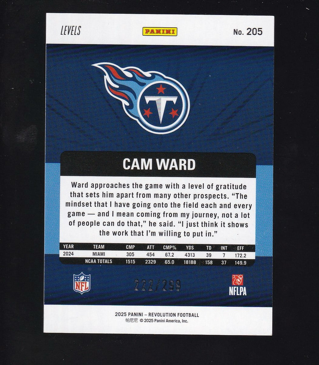 2025 Panini Revolution #205 Cam Ward Orange Levels #/299