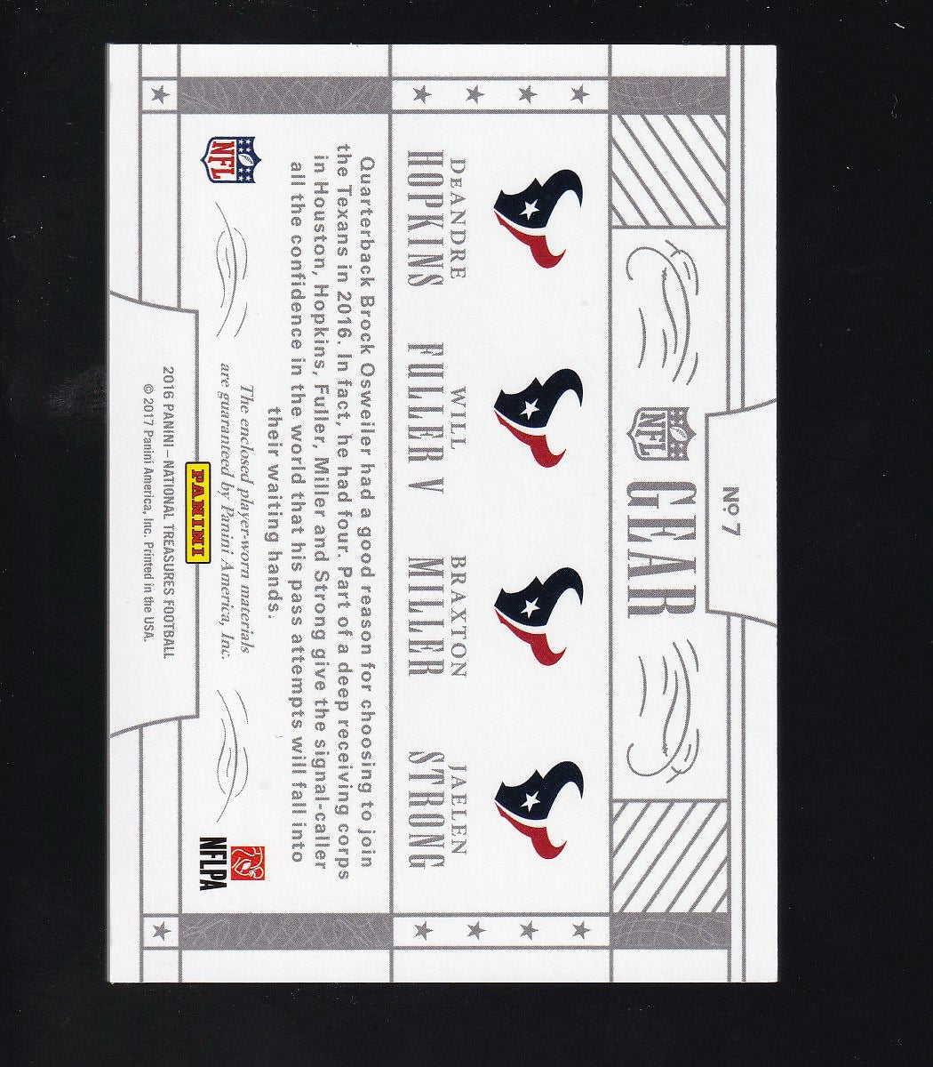 2016 Nat Treasures #7 Miller / Hopkins / Strong / Fuller V Quads Holo Silver