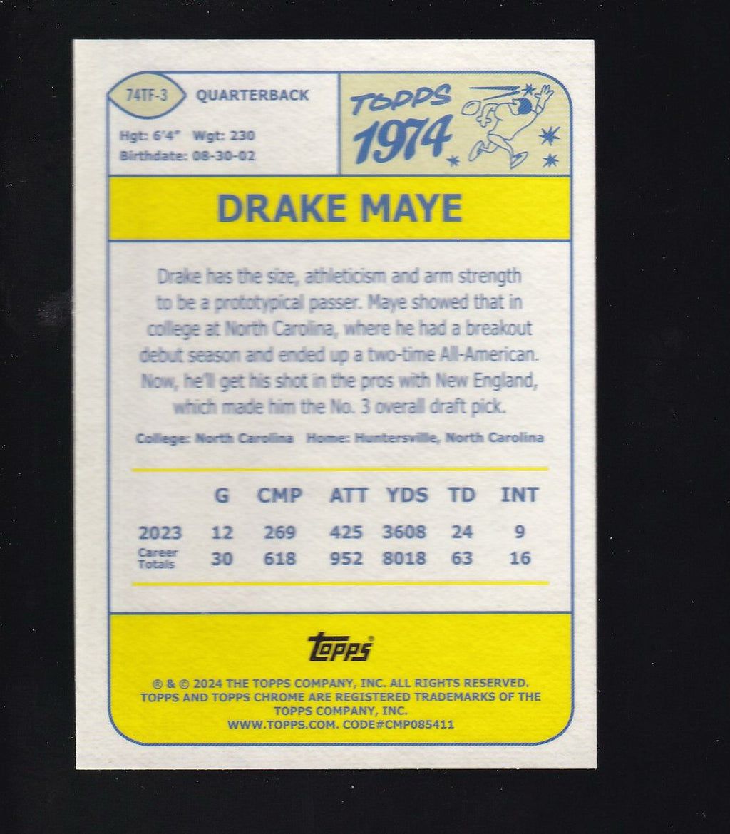 2024 Topps Chrome #74TF-3 Drake Maye 1974 Topps Football